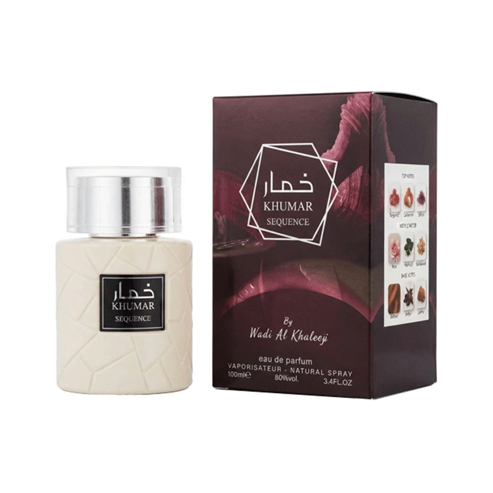 عطر خمار مشابه عطر امواج سیکوئنس رایحه عود رز زعفران رسبری حجم۱۰۰میل مردانه و زنانه
